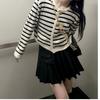 Women Stripe Knitted Cardigans Spring Autumn O-neck Single Breasted Long Sleeve Crop Tops Fashion Casual Chic Female Sweaters