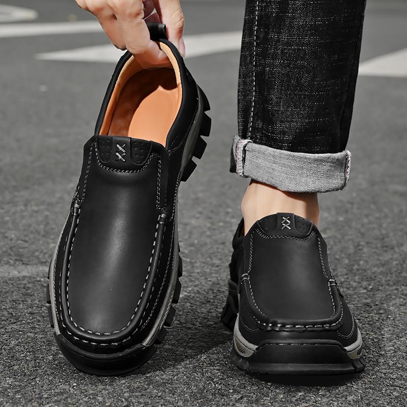 Fashion High Quality Men Casual Leather Office Loafers Outdoor Non Slip Walking Flats Business Shoe Classic Work Office Driving Sneakers