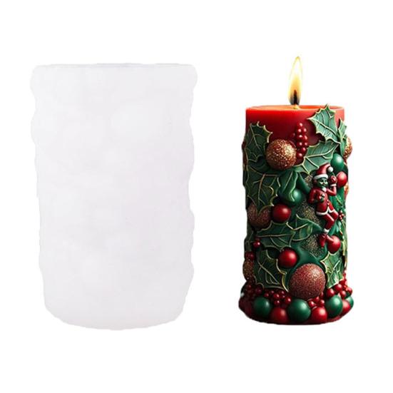 3Pcs Christmas Candle Silicone Mold for Epoxy Resin Plaster Concrete Reusable Xmas Theme Cylinder Mold for DIY Candle Holders Storage Containers