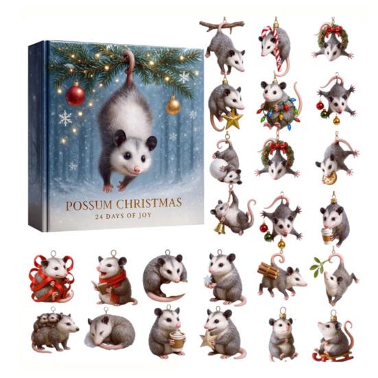 Possum Christmas Advent Calendar 24 Days of Joy Acrylic Ornament for Tree Decor Festive Countdown Box for Kids & Animal Lovers