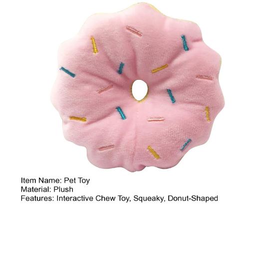 Dog Plush Donut Toy Interactive Chew Toy Stuffed Squeaky Dog Donut Puppy Teething Toy Relieves Boredom