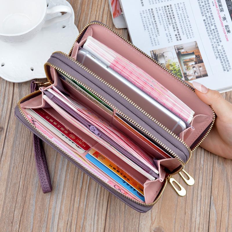 Women's Double Zipper Soft Leather Long Wallet & Phone Clutch
