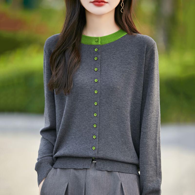 

Женский кашемировый свитер Qinghe кашемир 50% шелк 50% шерсть осенне-зимний кашемировый кардиган мягкий и теплый XL зелёный/серый