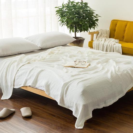 Muslinkos Sommer Sofateppe Pustende Ensfarvet Muslinklede Koseteppe for Seng Sofa Reise Feriebruk
