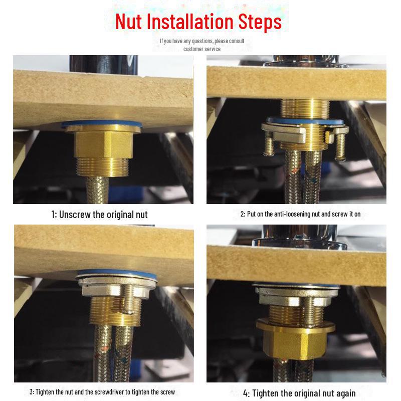 Zestaw mocujący kran do umywalki zapobiegający poluzowaniu z miedzianym złączem z ciepłą/zimną wodą