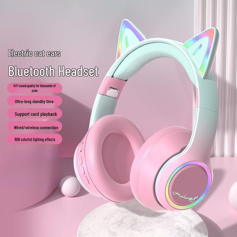 Vezeték nélküli Bluetooth macskafüles gamer headset zajszűréssel laptopokhoz és mobil eszközökhöz