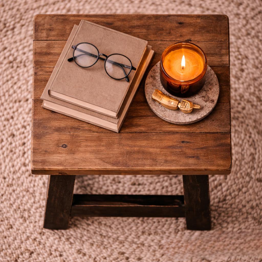 Wooden Chair Brown and Black Rustic Style Stool