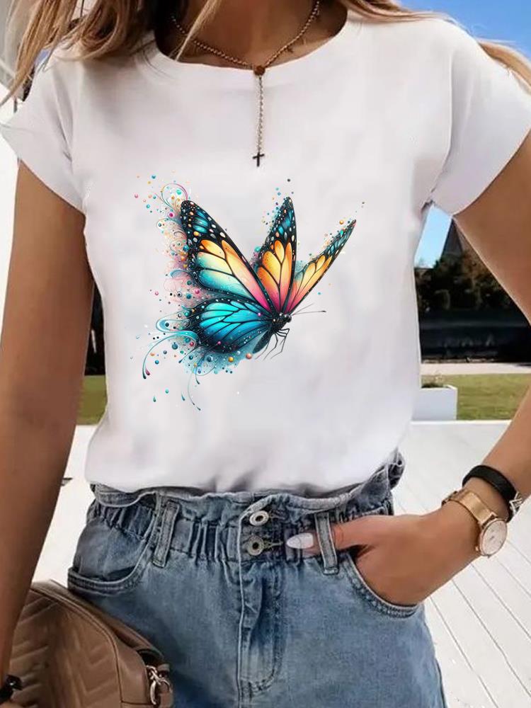 (Asian Size) leopard butterfly Clothing Graphic Tee Women's Top Print O-neck Fashion Female Casual T Short Sleeve T-shirts