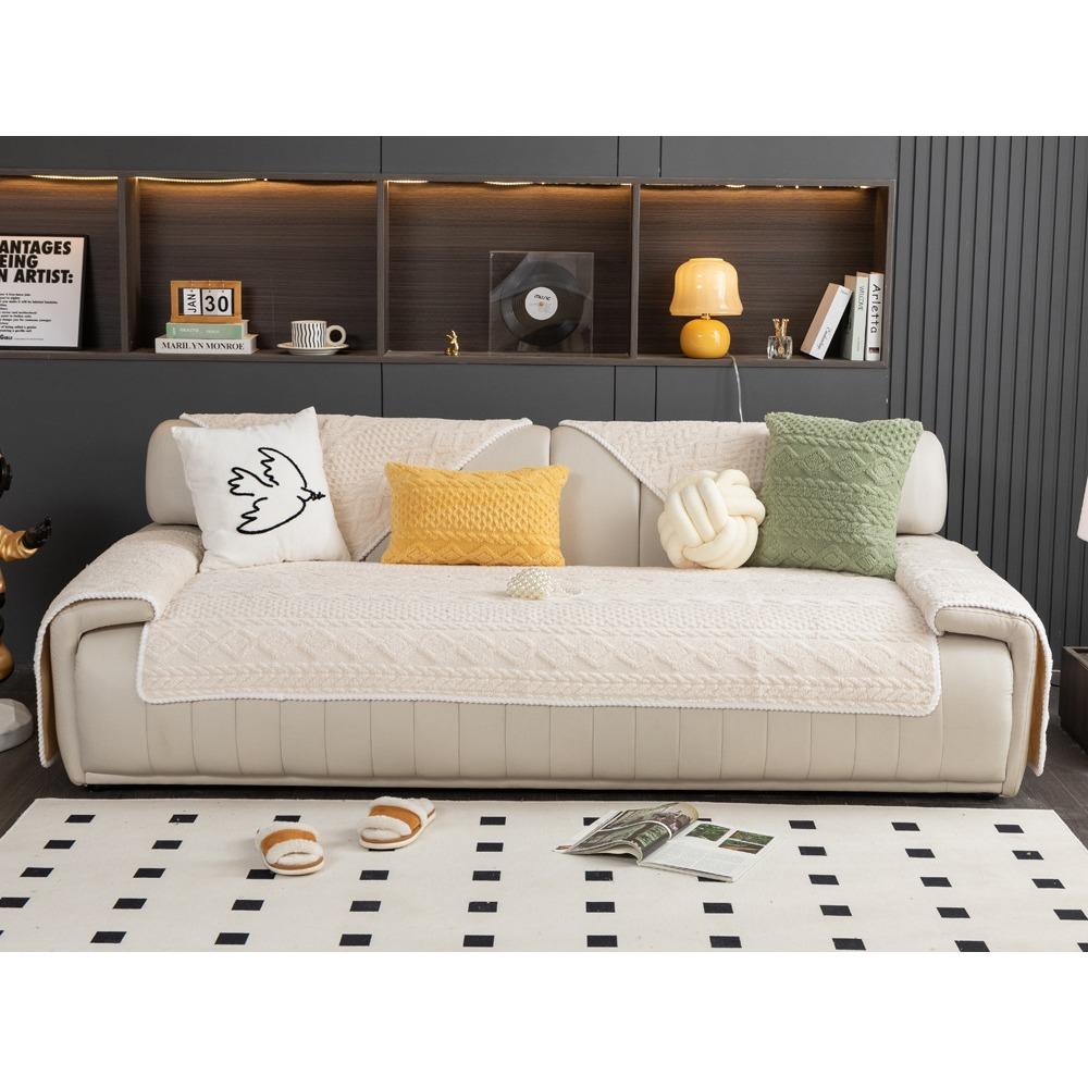 Shu Cotton Velvet Winter Plush Sofa Cushion Non-Slip Fabric Four Seasons Universal Leather Sofa Winter Full Covered Sofa Cover Slipcover
