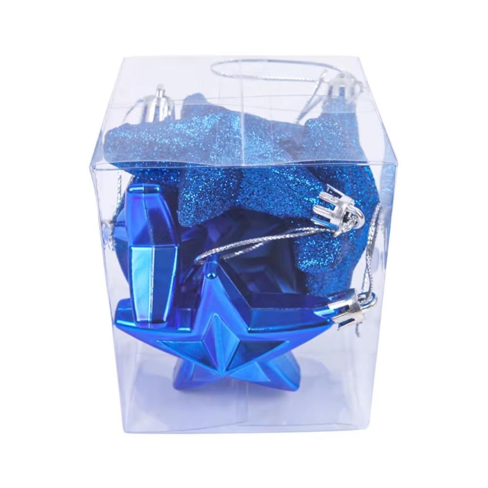 

6Pcs/Set Glitter Mini Christmas Tree Five-pointed Star 7cm Xmas Hanging Ornaments Home Decoration синій