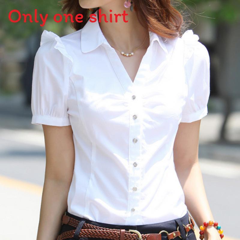 Womens Business Shirt Vneck Short Sleeve Cotton Blouse Office Wear For Spring Seasons
