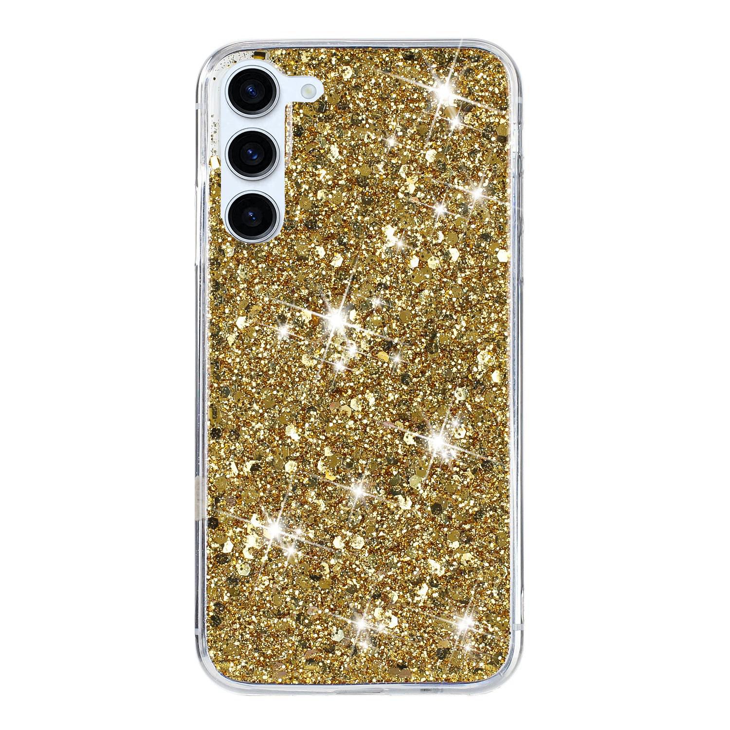 

For Samsung Galaxy S23+ TPU Phone Case Epoxy Sequins Drop Protection Cover Gold
