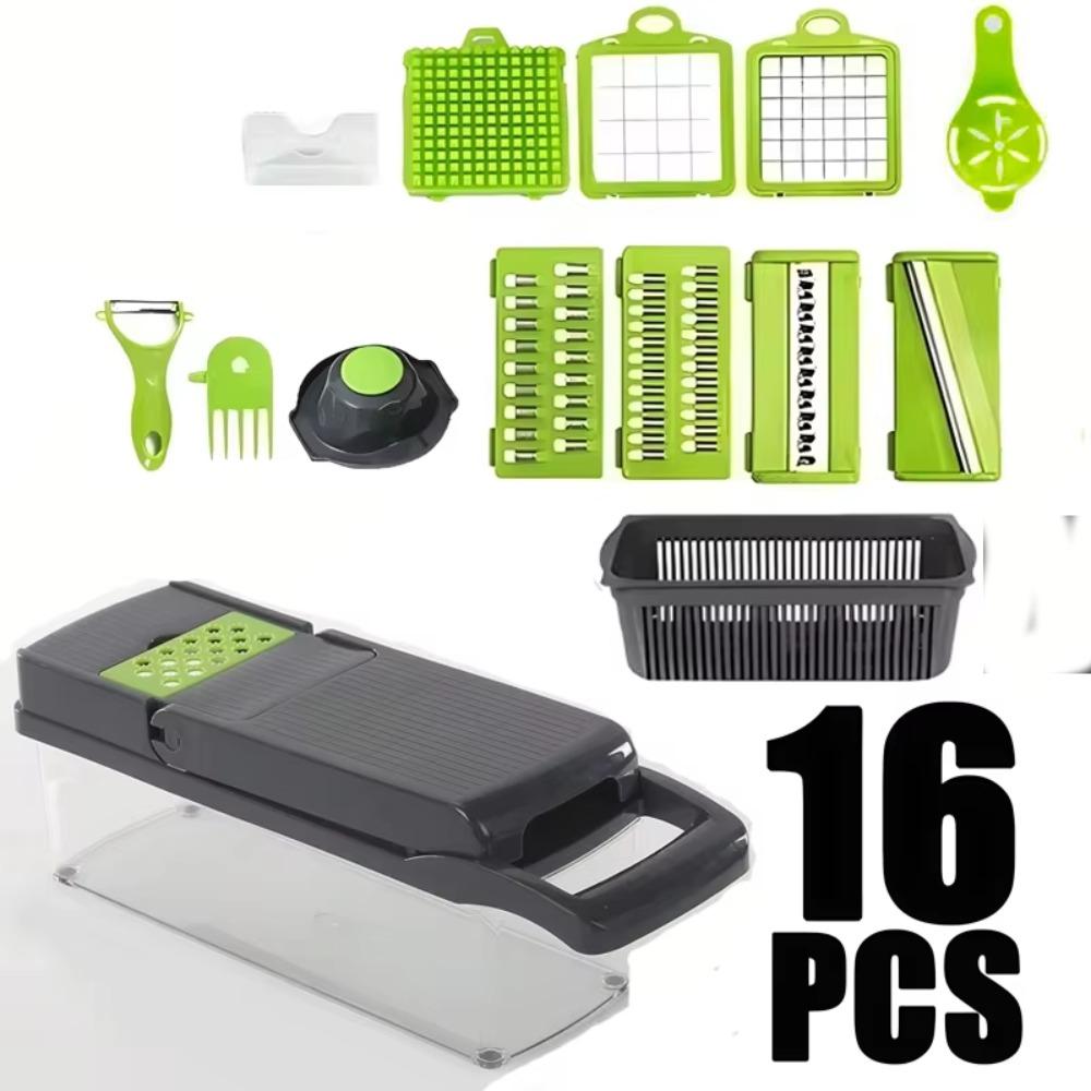 with Basket 14/16 In 1 Vegetable Chopper with Handle Vegetable Slicer Portable Grater  Kitchen Use