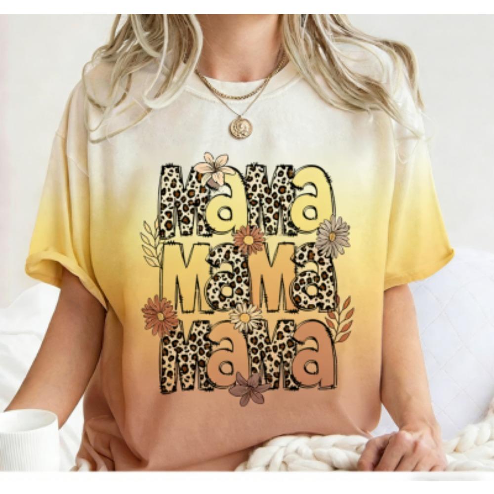 Fashion Funny Leopard Letter Mama Print Women's Short Sleeves T-Shirt Loose Casual Summer Outdoor Street Women's Tees Tops