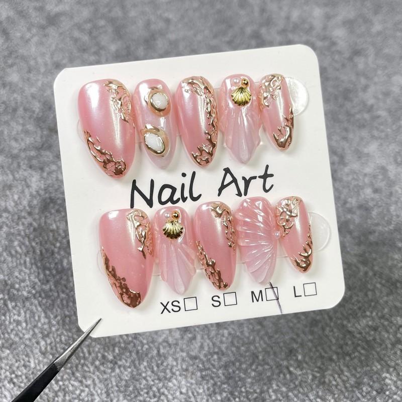 3D Shell Embossed Gradient Press-On Nails Sweet Punk Ocean Style Acrylic Tips Women Small