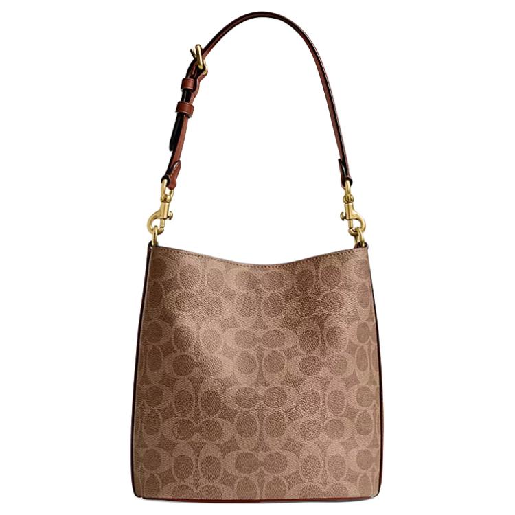 Coach Willow 21 Logo Print Bucket Bag With Lock Closure Women Shoulder Bag Brown Caramel CW602-B4XHG