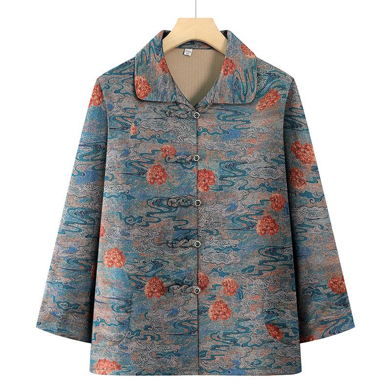 

Spring & Autumn Casual Lapel Shirt for Middle-aged & Elderly Women, Grandma Style, Perfect Mother s Day Gift 2XL (suggested for 100-115 jin) синій