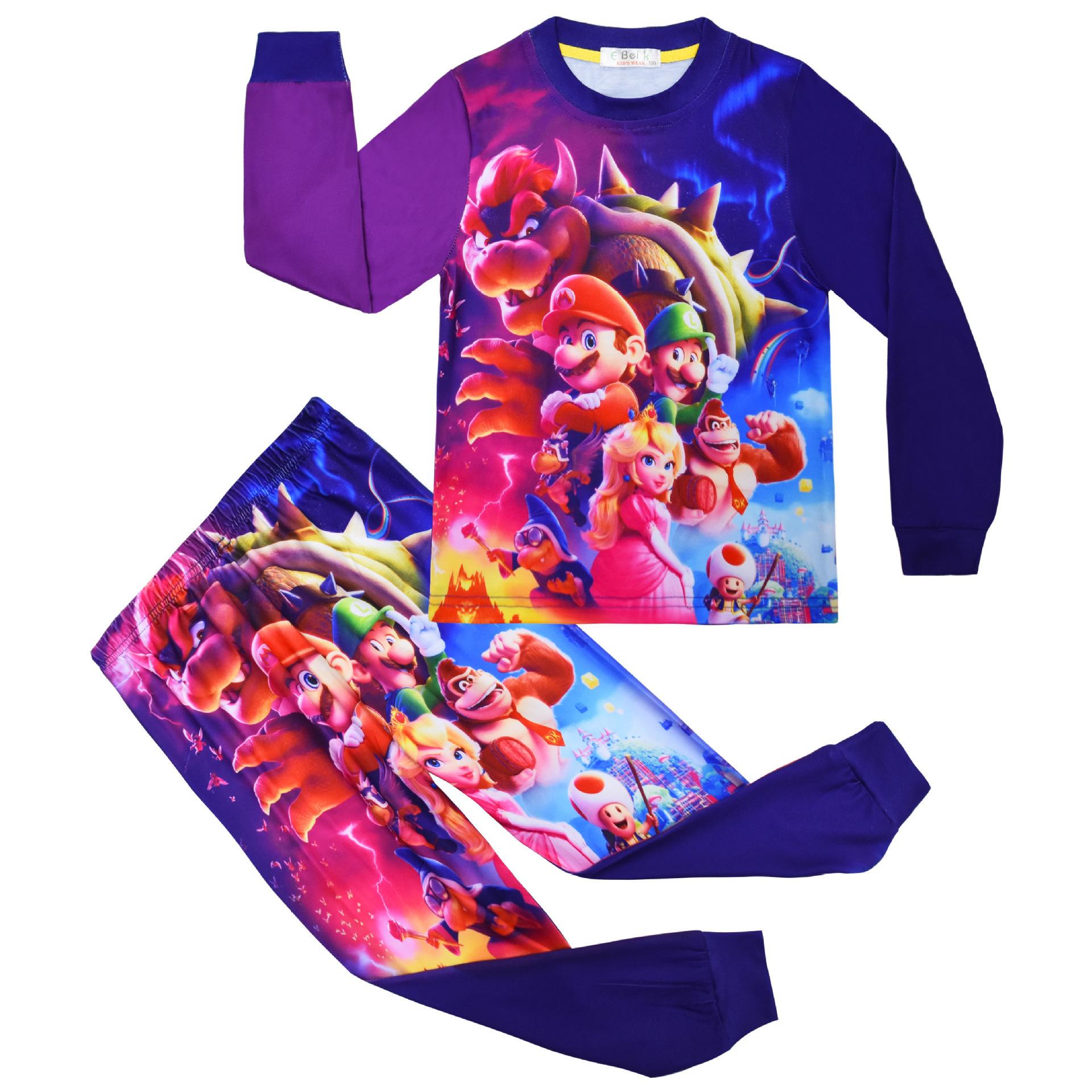 Super Mario Cartoon Printed Children S Loungewear Long Sleeve Pajama Set 7753 110