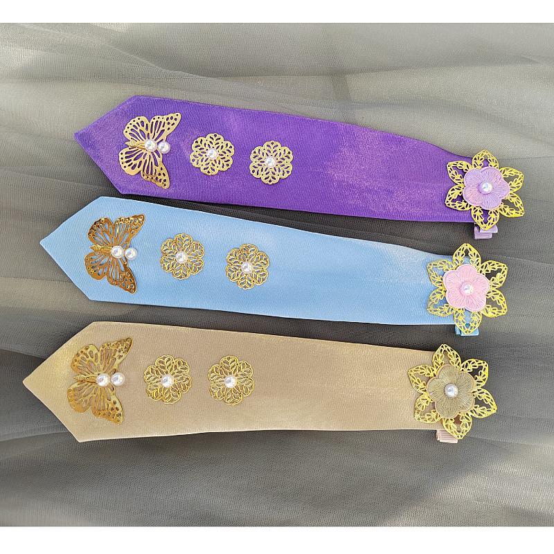Purple Korean Ethnic Hair Accessories: Children's Headband and Girls' Hair Clips for Stage Performance and Hanbok Headdress