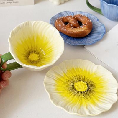 Filiżanka do kawy ze spodkiem, ceramiczna, spożywcza, wzór kwiatowy, do mikrofalówki, zmywarki, nadaje się do piekarnika, filiżanka do cappuccino