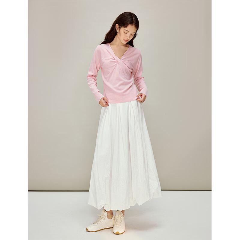 INMAN Women's Lyocell Linen V-Neck Twisted Knit Pullover Top