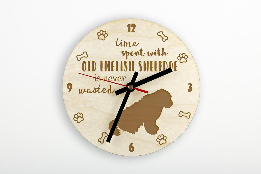 Old English Sheepdog - clock with dog, wooden clock with engraving, personalised clock by Art-Dog