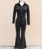2025 Autumn/Winter Long-Sleeve Shirt Collar Jumpsuit with Mid-Waist Long Pants
