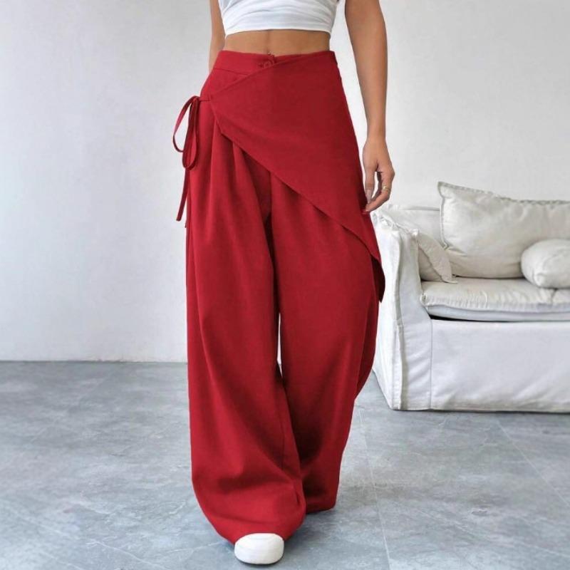 Irregular Loose Lace-up Suit Pants for Women New Design Slim Wide Leg Pants for Women Office Solid Color Spring Autumn Casual Office Fashion Trousers