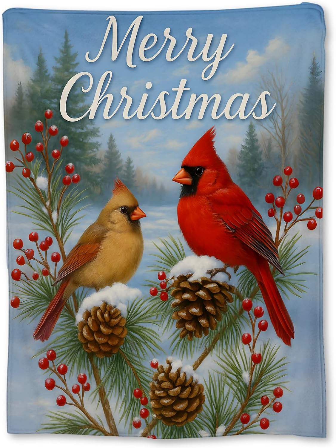 Christmas Cardinals Blanket, Soft Lightweight Flannel Red and Brown Cardinals Throw Blanket for Couch, Bed, Travel & Home Decor 75X95CM