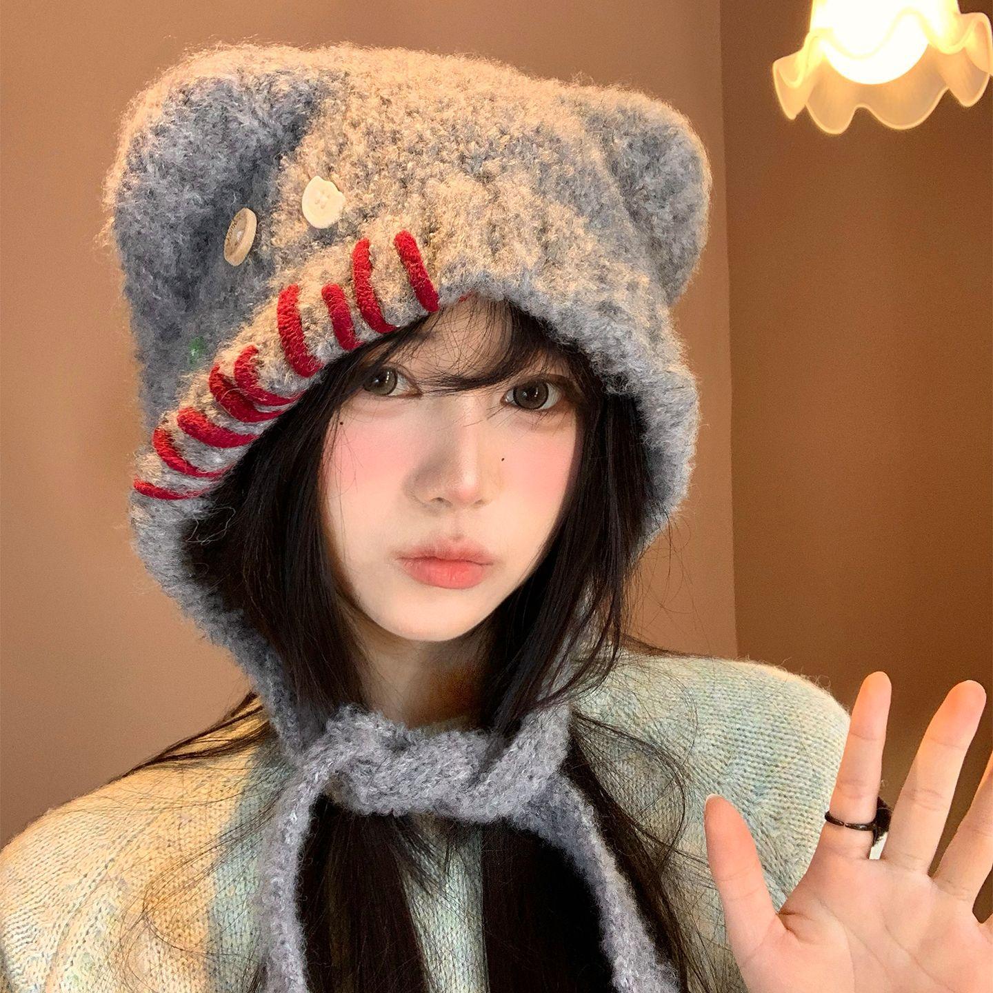 

1pc Leisure Adjustable Beanie Hat for Women,outdoor Warm Windyproof Headhats with Little Bear Decoration,suitable for Daliwear One Size серый