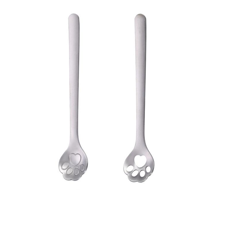 2Pcs Cat Paw Shaped Stainless Steel Spoons Coffee Stirring Teaspoons for Mixing Drinks Sugar Cake Dessert Ice Cream