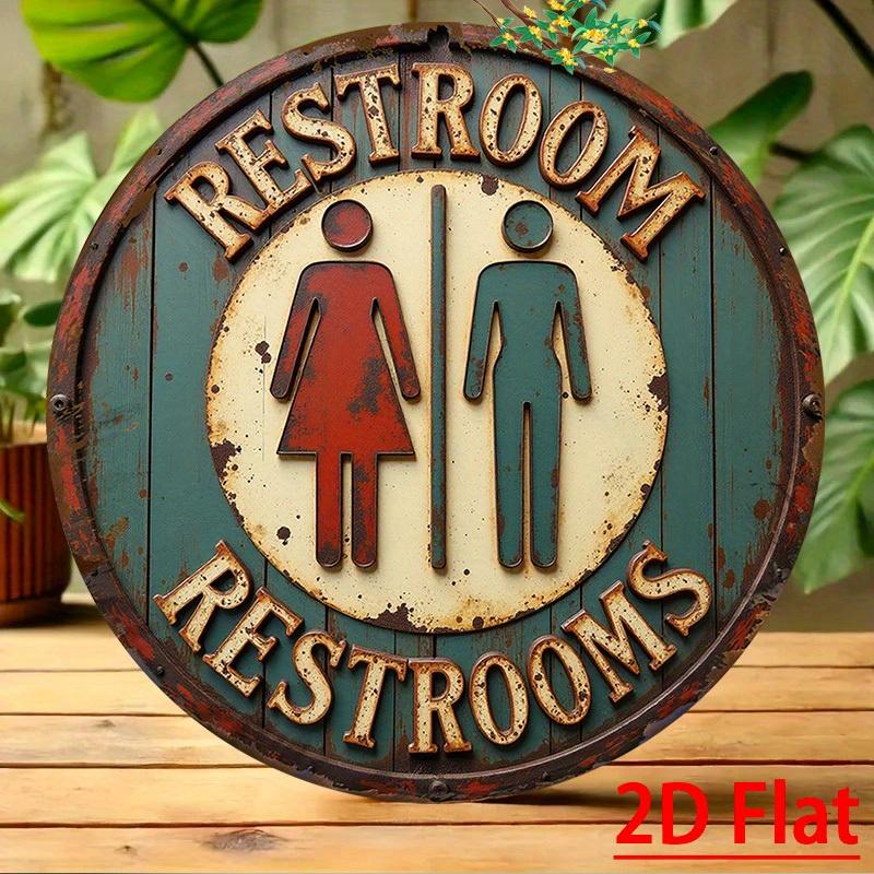 pc D Flat Aluminum Round Sign Gender Restroom Direction Sign Theme Vintage Gas Station Decor Suitable for Bars Cafes