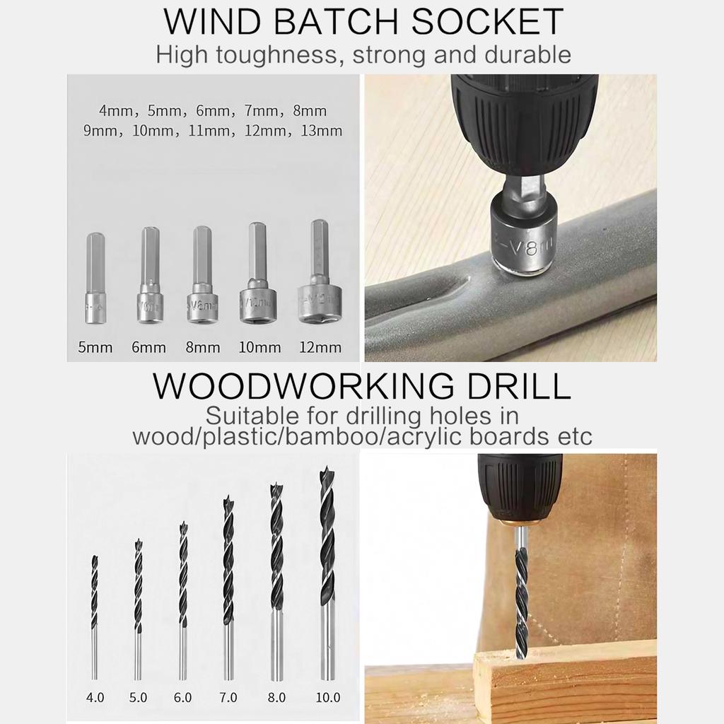 111-teiliges Werkzeugset Multifunktionale Holzbearbeitungswerkzeuge Spiralbohrer Schraubendreher-Set Holzbearbeitungsbohrer Flachbohrer Lochöffner-Set