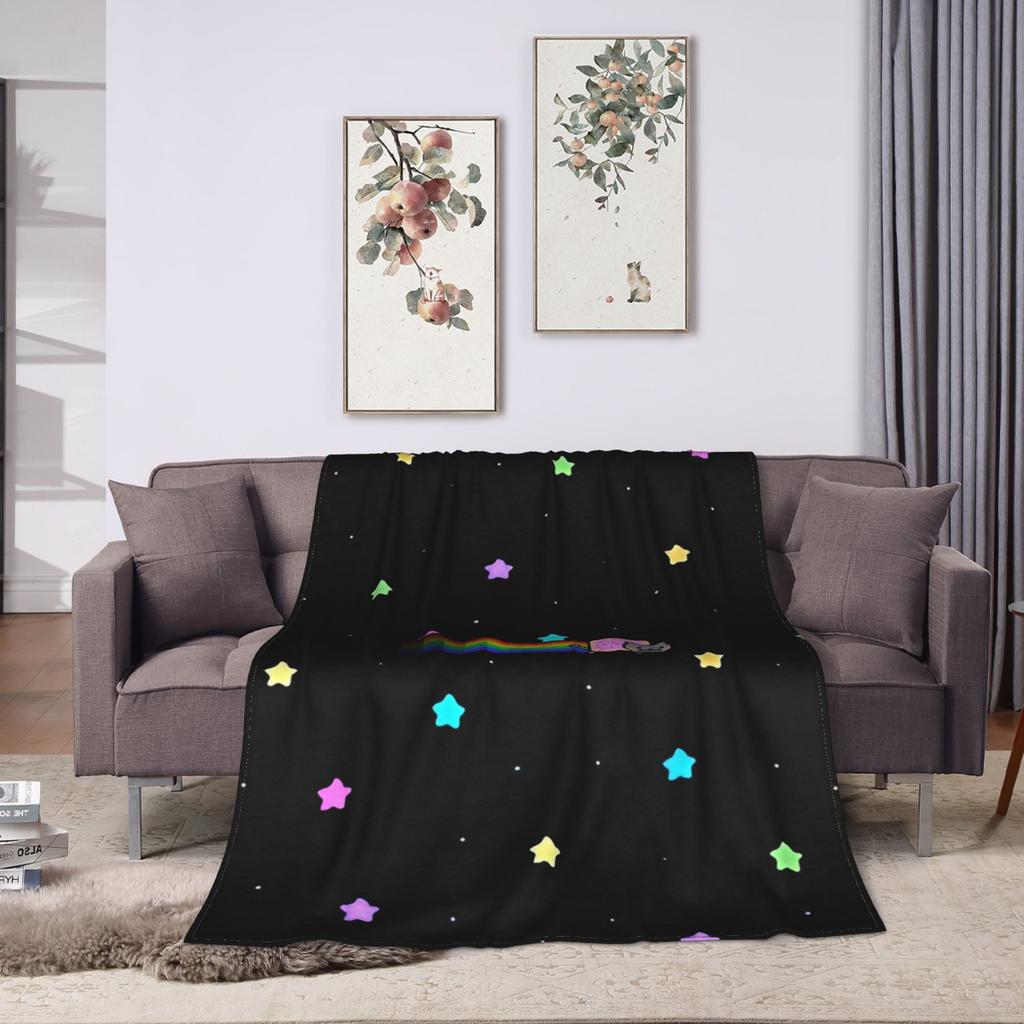 Katze Regenbogen Pixel Welt Nyans Decke Flanell Textil Dekor   Multifunktional Weiche Überwurfdecken für Bettwäsche Couch Teppich Stück