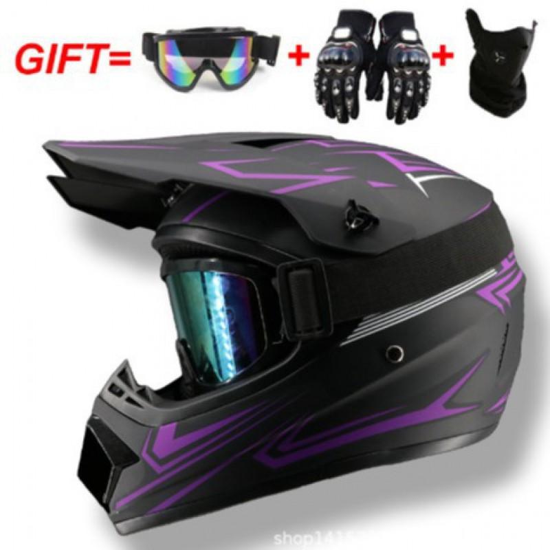 Full Face Off-Road Motorcycle Helmet Dirt Bike ATV Mountain Biking Use ABS Safety Gear With Visor Gloves Mask