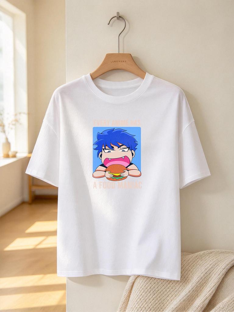 Unisex T Shirt Funny Anime Foodie Print Short Sleeve Casual Summer Top
