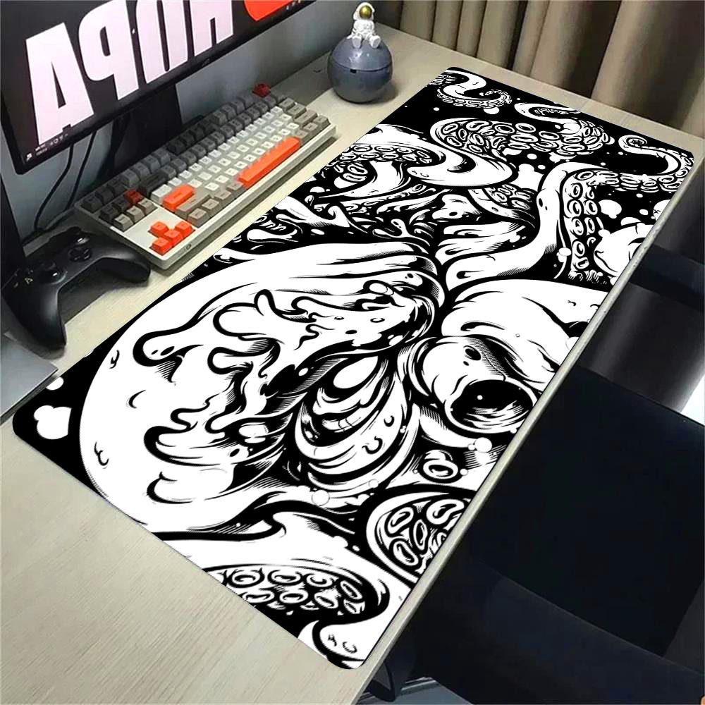 XXL Game Color Mousepad Laptop Deskmat 40x90cm Office Computer Keyboard Mouse Mat Creative Octopus Black and White Big Mouse Pad