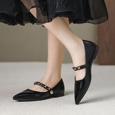 Miękka Podeszwa Baleriny Damskie Modne Paski z Klamrami Nitowanymi Buty Mary Jane Eleganckie Czółenka ze Szpicem Damskie Buty Robocze ze Skóry Mikrofibry