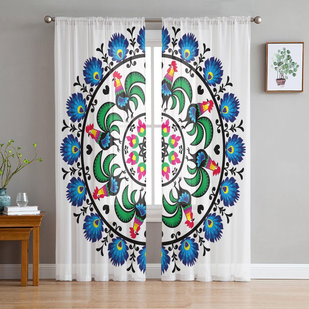 Tende in Tulle a Fiori con Motivo Gallo per Soggiorno Decorazione Casa Tenda per Finestra Cucina Tenda Voile Leggera