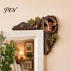 Whimsical Doorway Sculpture Chipmunk Tree Hollow Door Topper, Decorative Wood Frame Sign, Cabin Topper Woodland Animal Wall Art for Home Bedroom