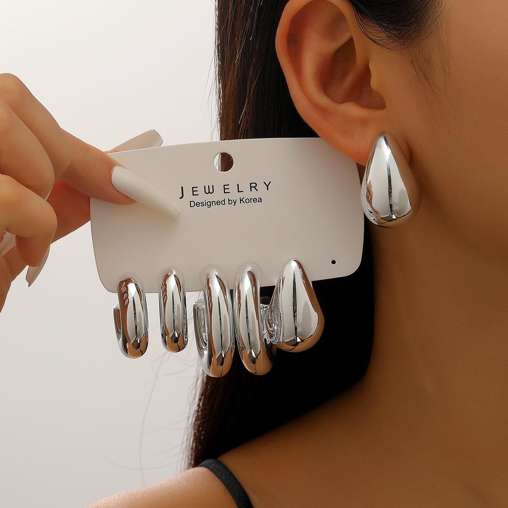 3-pairs Set Gold Set Earrings For Women Imitation Metal Earing Jewelry Trending Exaggerated C Earrings Combination