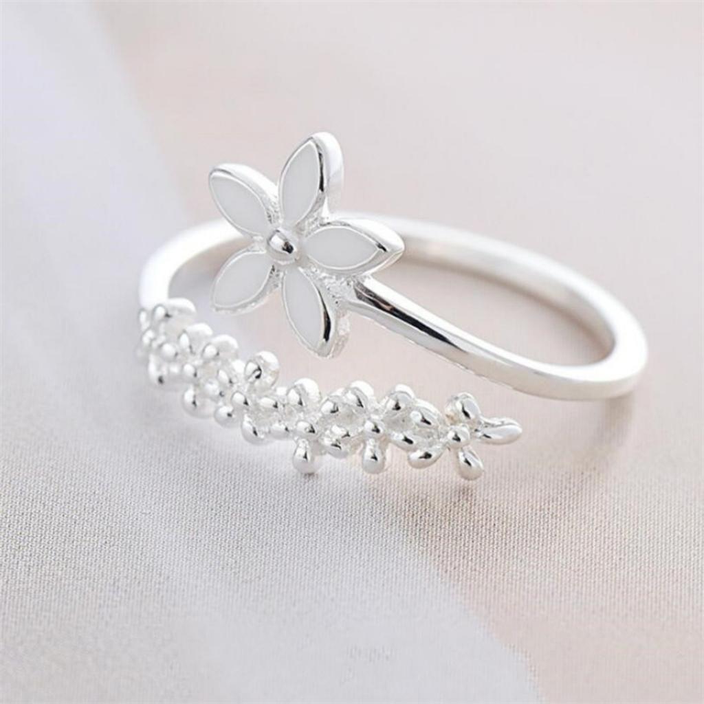 Romantic Silver Color Flower Finger Rings For Women Men Temperament Little Cherry Blossom Floral Open Ring Fashion Party Jewelry