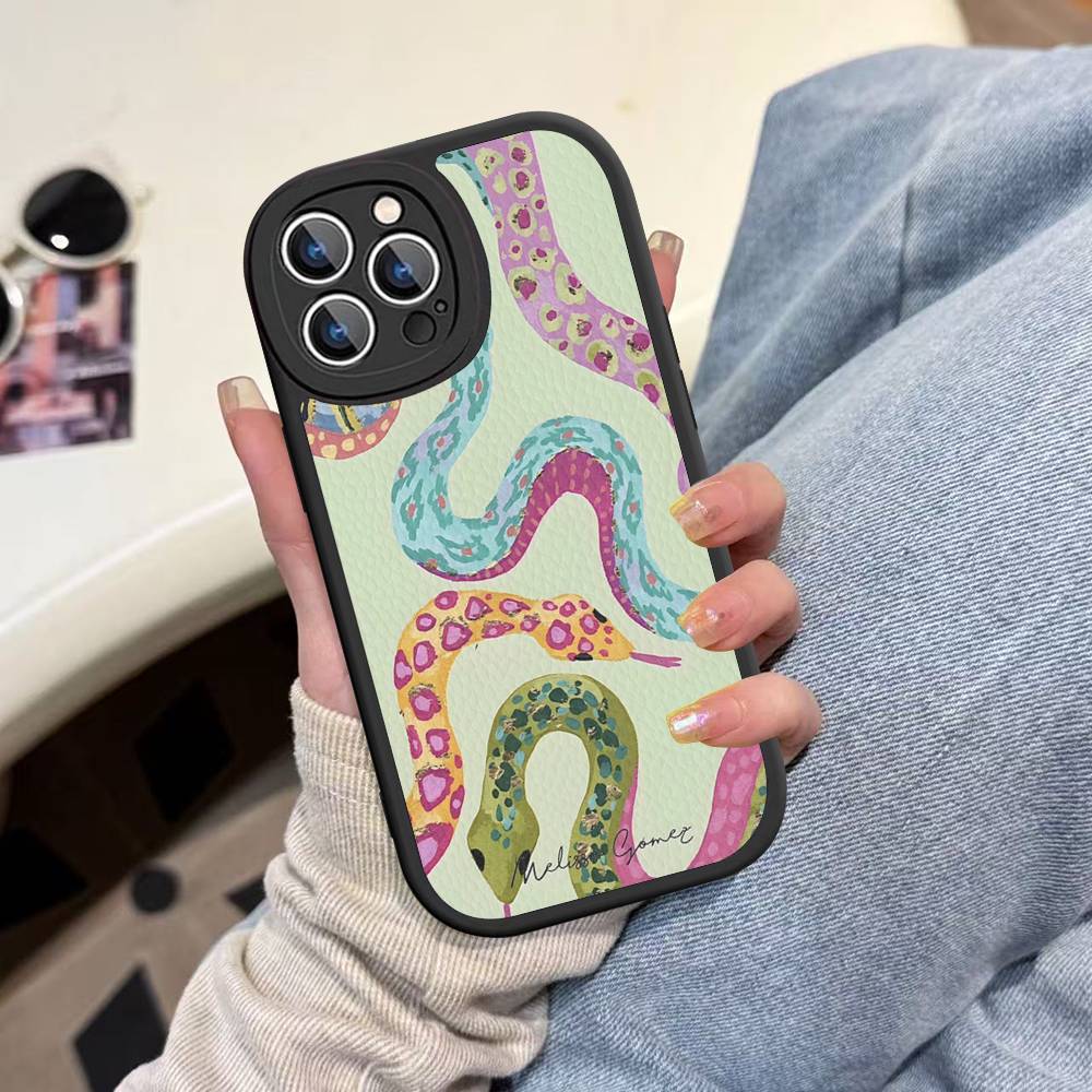 Colorful Abstract Tiger, Leopard, Snake, Tropical Jungle Phone Case For IPhone 16 15 14 11 12 13 Pro Max Plus Back Leather Shell