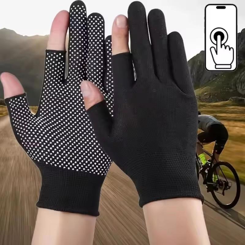 Men's and Women's Anti Slip Work Gloves Motorcycle Riding Sports Gloves Lightweight Breathable Exposed Two Finger Gloves