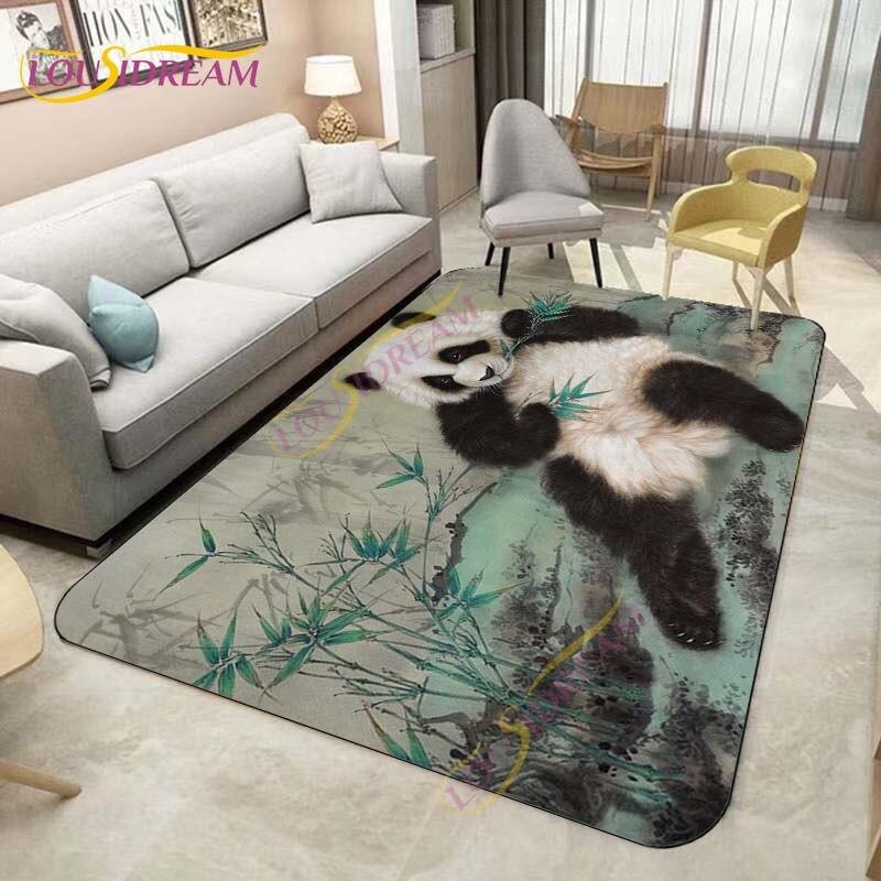 Animal Carpets Cute Panda Pattern Floor Mat Bamboo Door Mat Cartoon Panda Printed Mat Carpets for Bedroom Living Room Home Decor