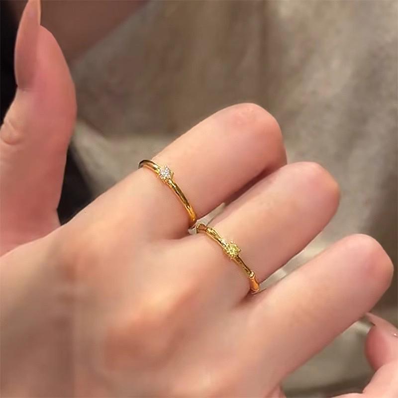Xiaohongshu 2025 Lucky Bamboo Yellow Diamond Ring - New Chinese Style, Elegant Design
