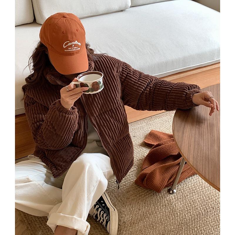 Winter new stand-up collar short corduroy down cotton-padded jacket for students loose small cotton-padded jacket for women