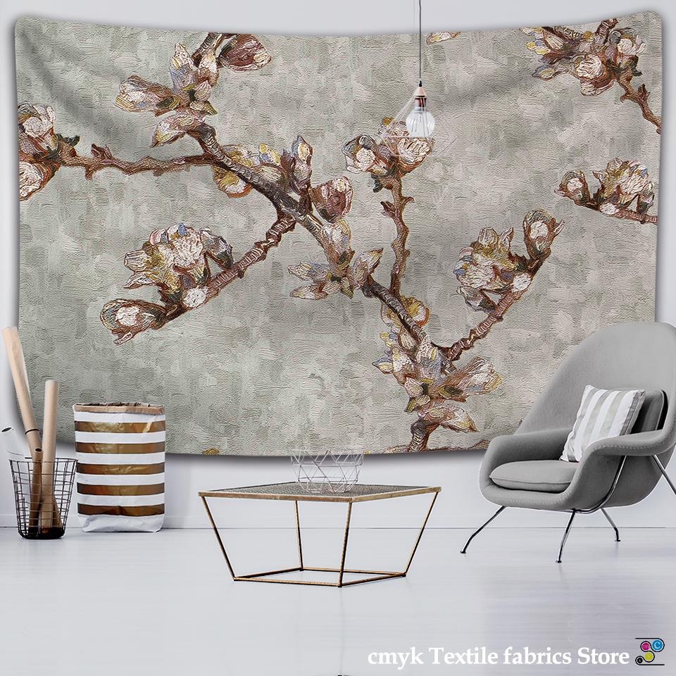 Van Gogh Oil Painting Almond Blossoms Tapestry Headboard Wall Art Bedspread Dorm Tapestry Home Decor