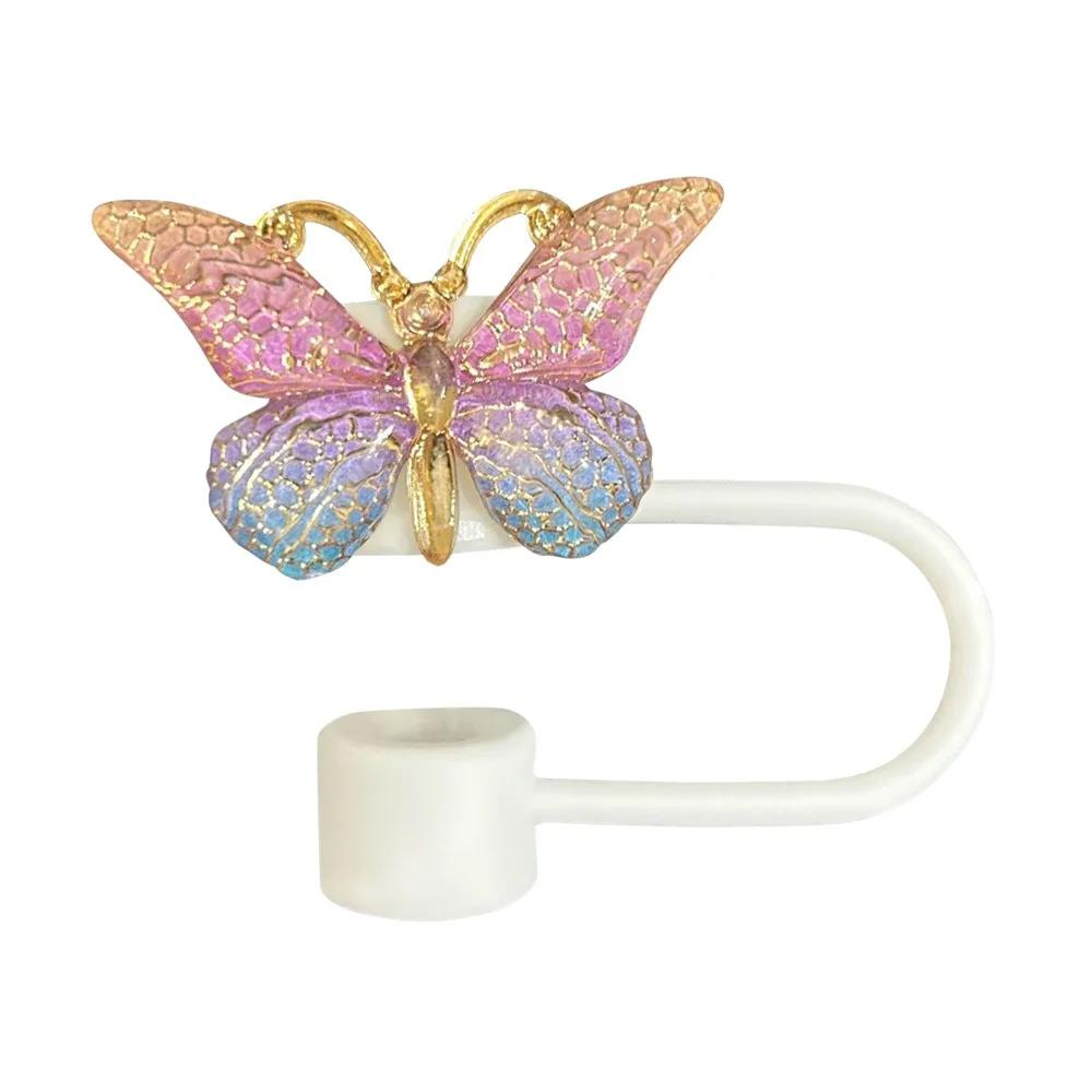 

10MM Butterfly Straw Cover Butterfly Heat-resistant Butterfly Straw Toppers Dust Proof Silicone Straw Covers Cap Drinking Straw світло-фіолетового кольору
