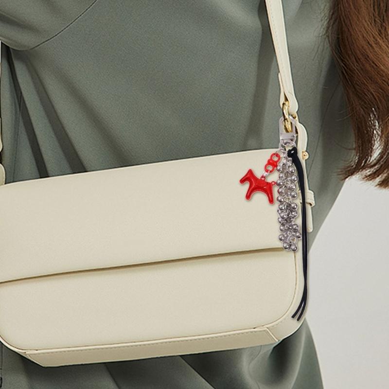 Leather Horse Bag Charm Pendant Car Keyrings Braided Rope Keychain Charm for Backpack Purses Handbags Decorations Gift